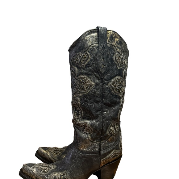 CORRAL WESTERN SNIP TOE DESTRESSED Black/Gray BOOTS Size 10 - Picture 4 of 16